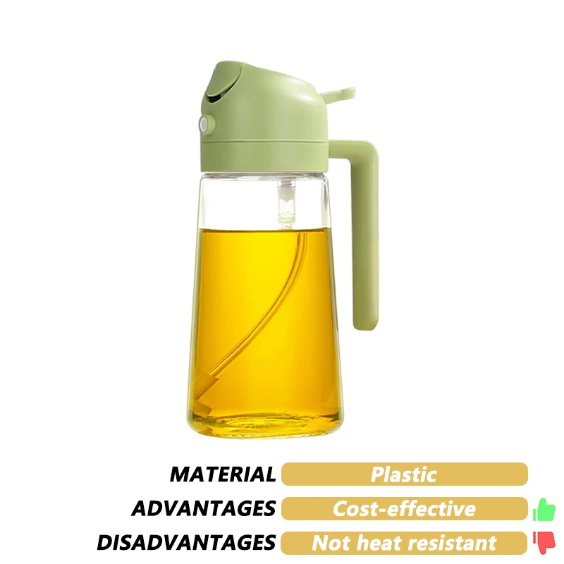 Glass/Plastic Olive Oil Spray Bottle, 500mL Oil Dispenser, for Cooking, Air Fryer, BBQ, Salad, Baking, Kitchens Accessories