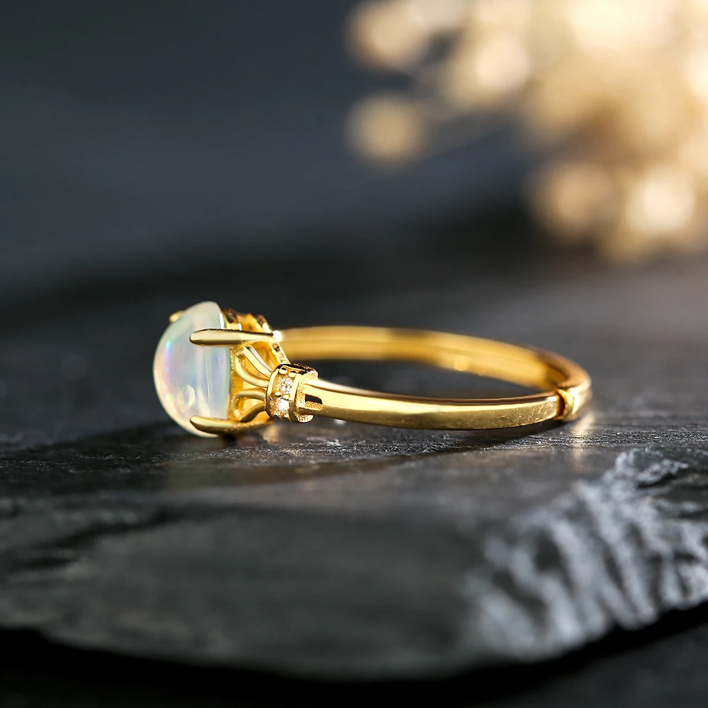 100% Natural Gem Opal Stone Women's Ring 925 Sterling Silver 18k Gold Plated Adjustable Wedding Bands Jewelry Gifts