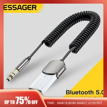 Essager 블루투스 오디오 리시버 동글, USB 3.5mm 잭, 자동차 오디오 Aux 블루투스 5.0 핸즈프리 키트, 자동차 리시버 BT 전송