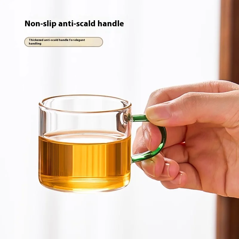 Gianxi Glass Small Tea Cup Make Tea Heat-Resistant Household Kung Fu Set Transparent Single Drinking Strap Coffee Cup
