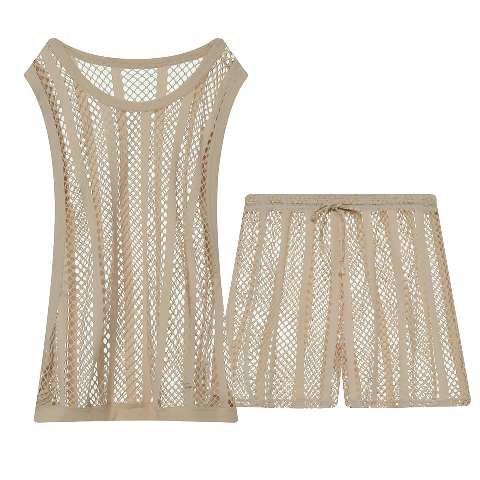

CLEVER-MENMODE Mens Undershirt Set Mesh Tank Tops Boxers Sexy Sheer Fishnet Hollow Sleeveless Singlet Shorts Nightwear