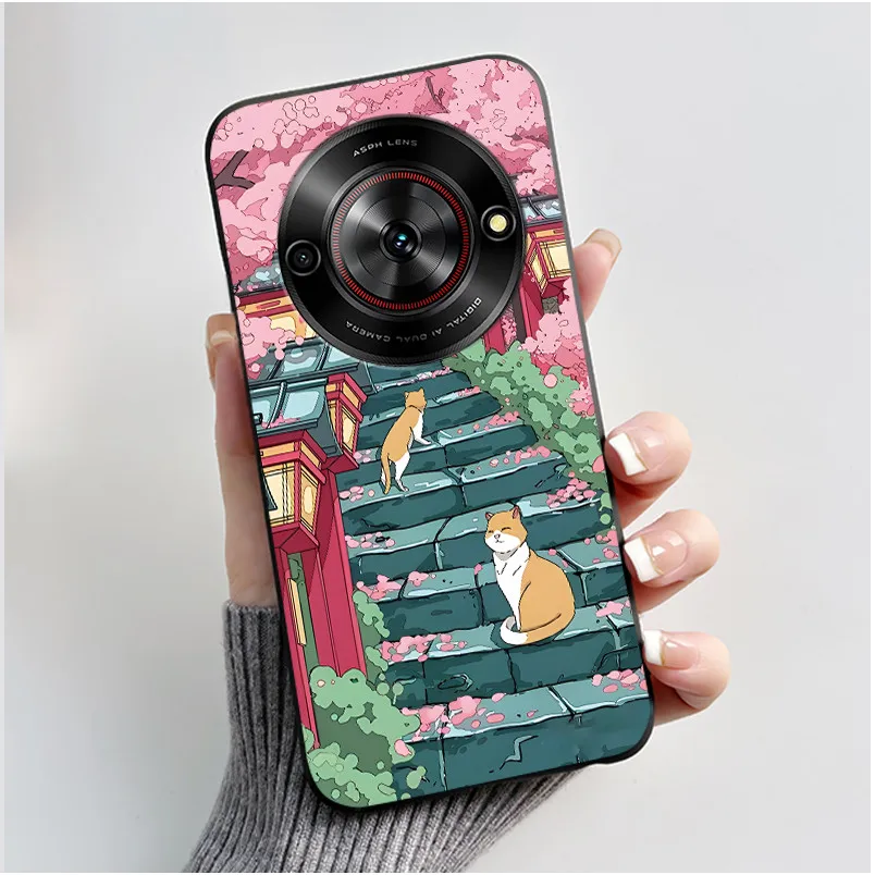 Aesthetic Cute Cat Fashion Shockproof Black Matte Soft TPU Phone Case
