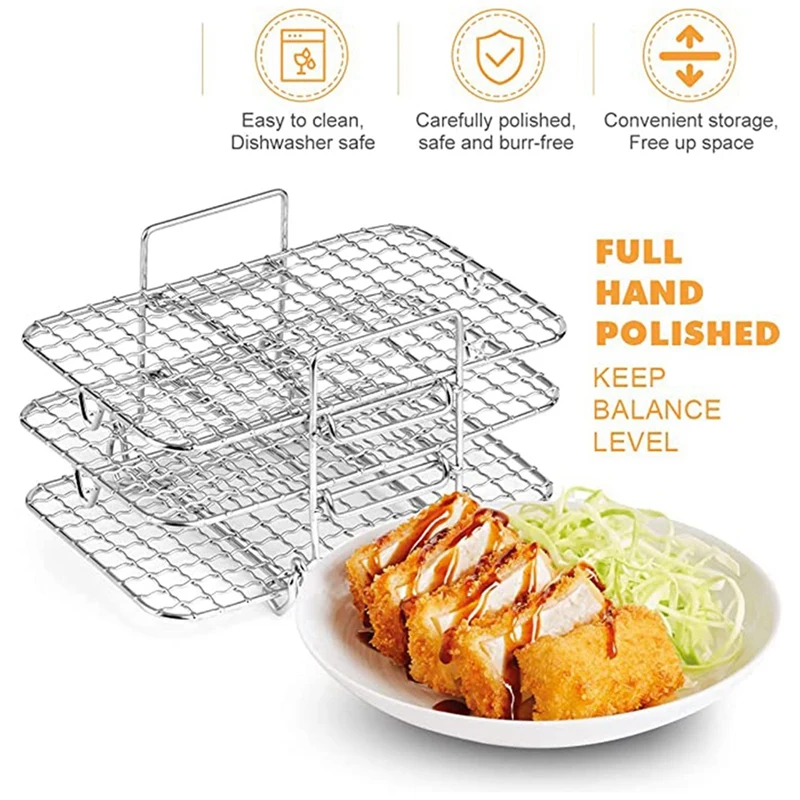 Sunfry Dual Air Fryer Accessories, 10pcs Double Basket Air Fryer Accessory Stainless Steel Air Fryer Rack + Silicone Air Fryer Pot for Ninja Foodi