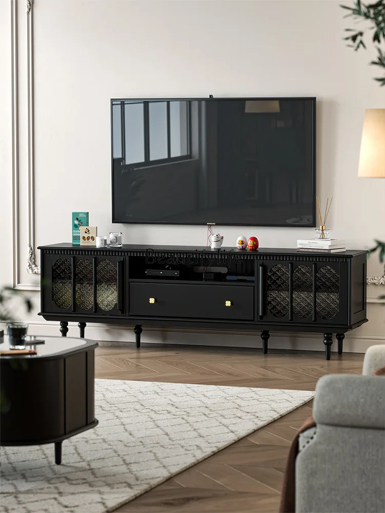 

French Solid Wood Floor Home TV Cabinet and Tea Table Combination