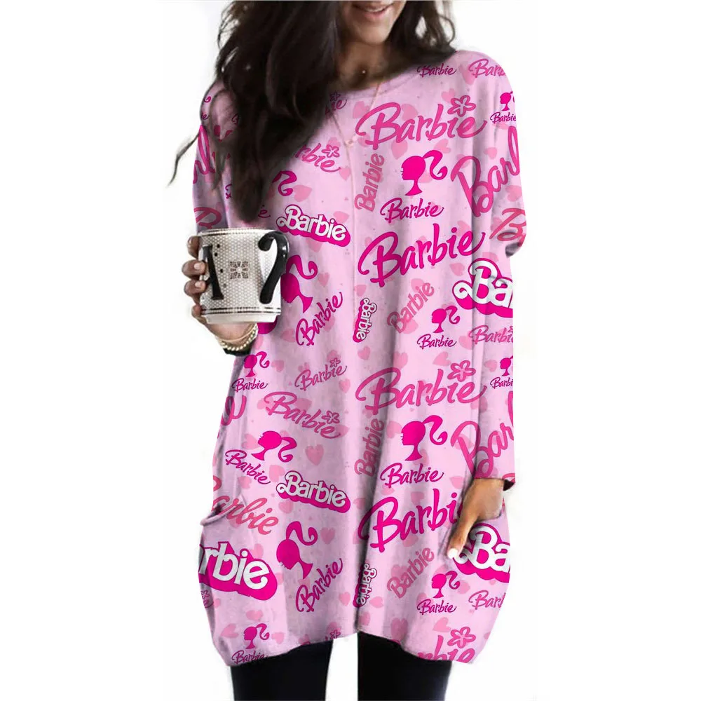 thumbnail image 1 of Camiseta de manga larga con estampado de Barbie para mujer, camiseta básica de bolsillo, camiseta de gran tamaño, camiseta informal de cuello redondo para mujer, camiseta de mujer l, 1 of 4