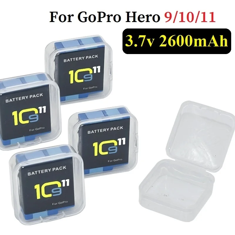 Batteria O Caricabatterie 2600Mah Per Gopro Hero 11 10 9 Batteria Con Custodia Protettiva Per Gopro Hd Hero 9 Hero10 11 Accessori Per Fotocamere