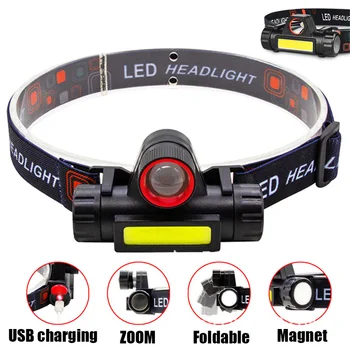 Q5 + COB 미니 Led 줌블 헤드램프, Usb 충전식 휴대용 헤드라이트, 18650 내장 배터리, 야외 낚시 캠핑 헤드 랜턴