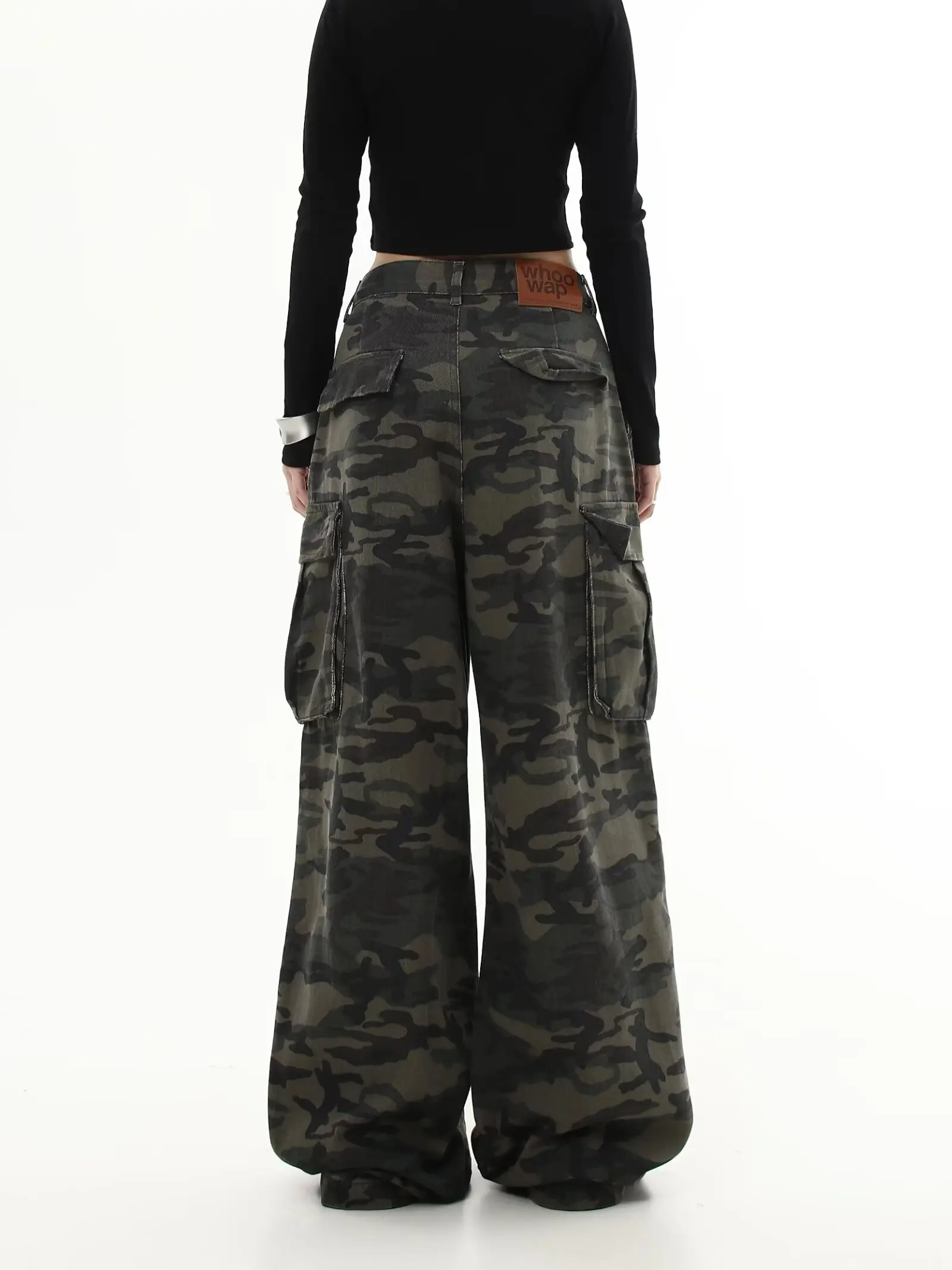 Camouflage Cargo Pants Women Y2K Streetwear Low Rise Jeans Retro Wide Leg Trousers Denim Straight Trousers Harajuku 4