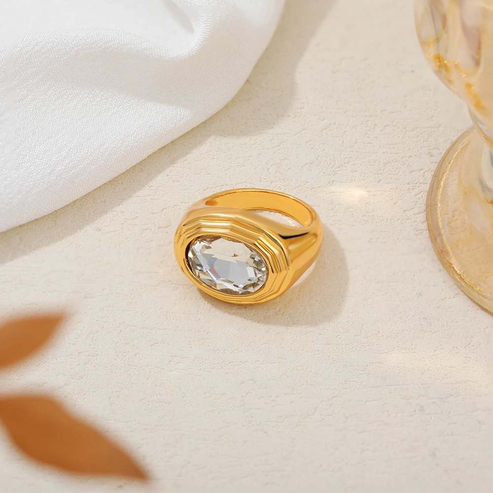 New Charm Oval CZ Zircon Chunky Rings Waterproof Hypoallergenic Thick Sparkling Crystal Bride Wedding Jewelry Accessories Bijoux