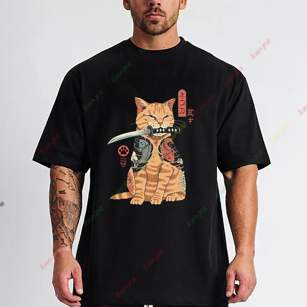 

Men's T Shirt Fashion Cool Japanese Samurai Cat Print Original Design Tops Summer New Men's Clothing Gifts Tshirt oversize 6XL