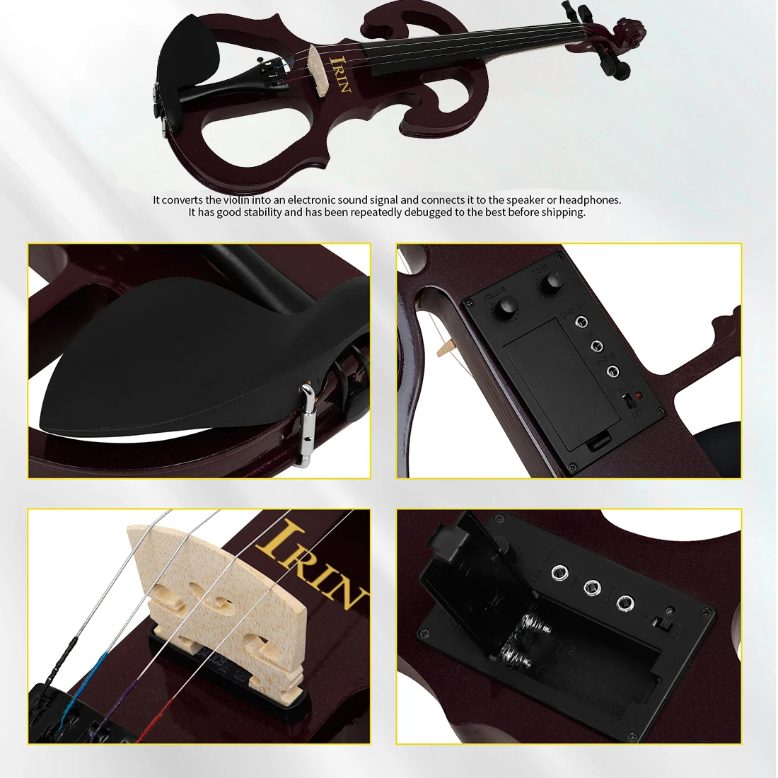 IRIN Electric Violin Right Handed 4/4 Electric Silent Violin Fiddle Accessories W/4/4 Bow & Fiddle Bridge & Case