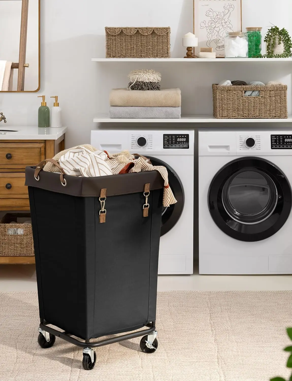 160L Laundry Basket with WheelsLarge Rolling Hampers for Clothing Organizer Dirty Clothes Basket for Hotel Home Closet Dorm