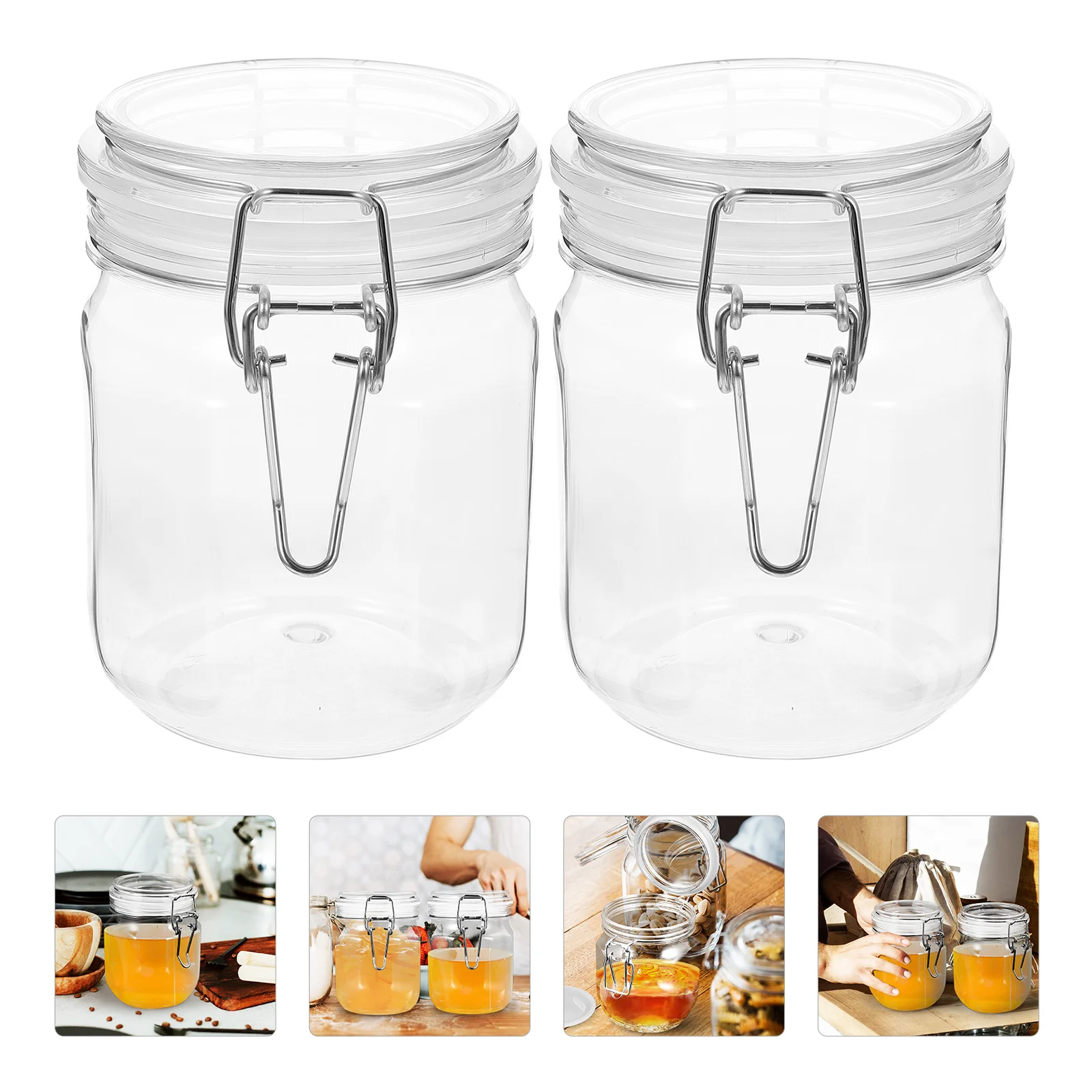 Airtight Glass Storage Jars for Honey Coffee Food Beans with Lids Dispenser 2 Pcs