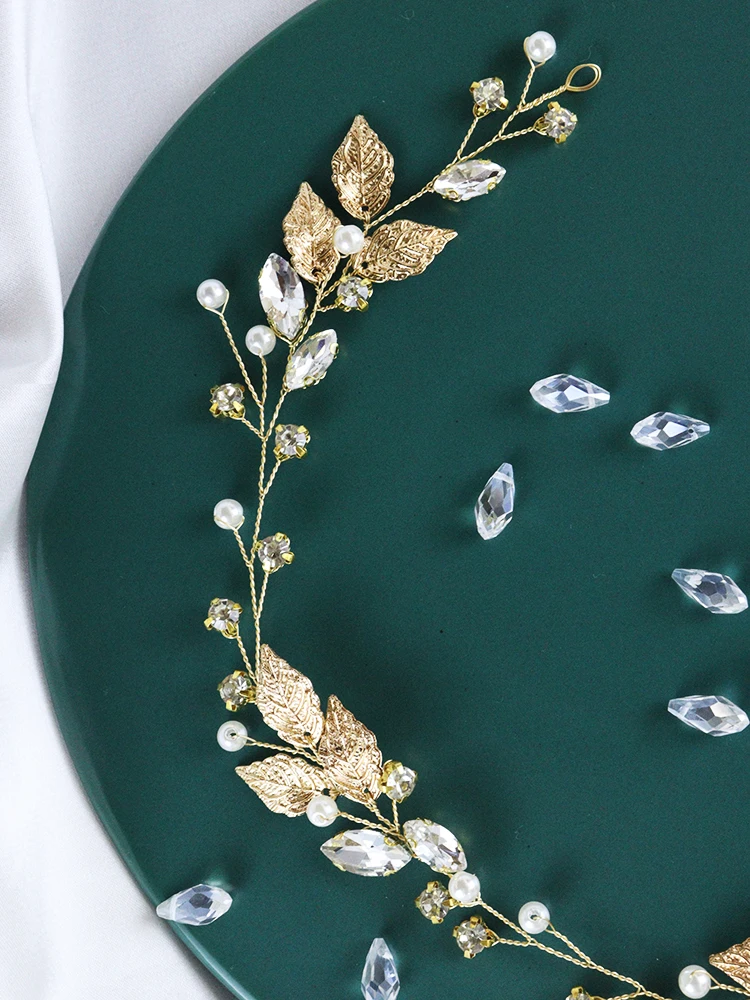 Golden Leaves Bridal Headbands Handmade Party Hairband Simple Women and Girls Hair Vine Wedding Hair Accessories for Banquet