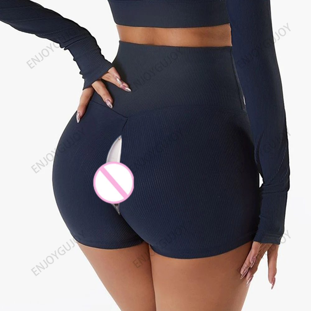 Women's Invisible Open Crotch Outdoor Sex Sports Fitness Shorts Hip Lifting Yoga Pants High Waisted Slim Fit Leggings