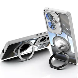 Premium Metal TPU Magnetic Case with Wireless Charger Holder & 360° Protection for Reno 11F (GRAY)