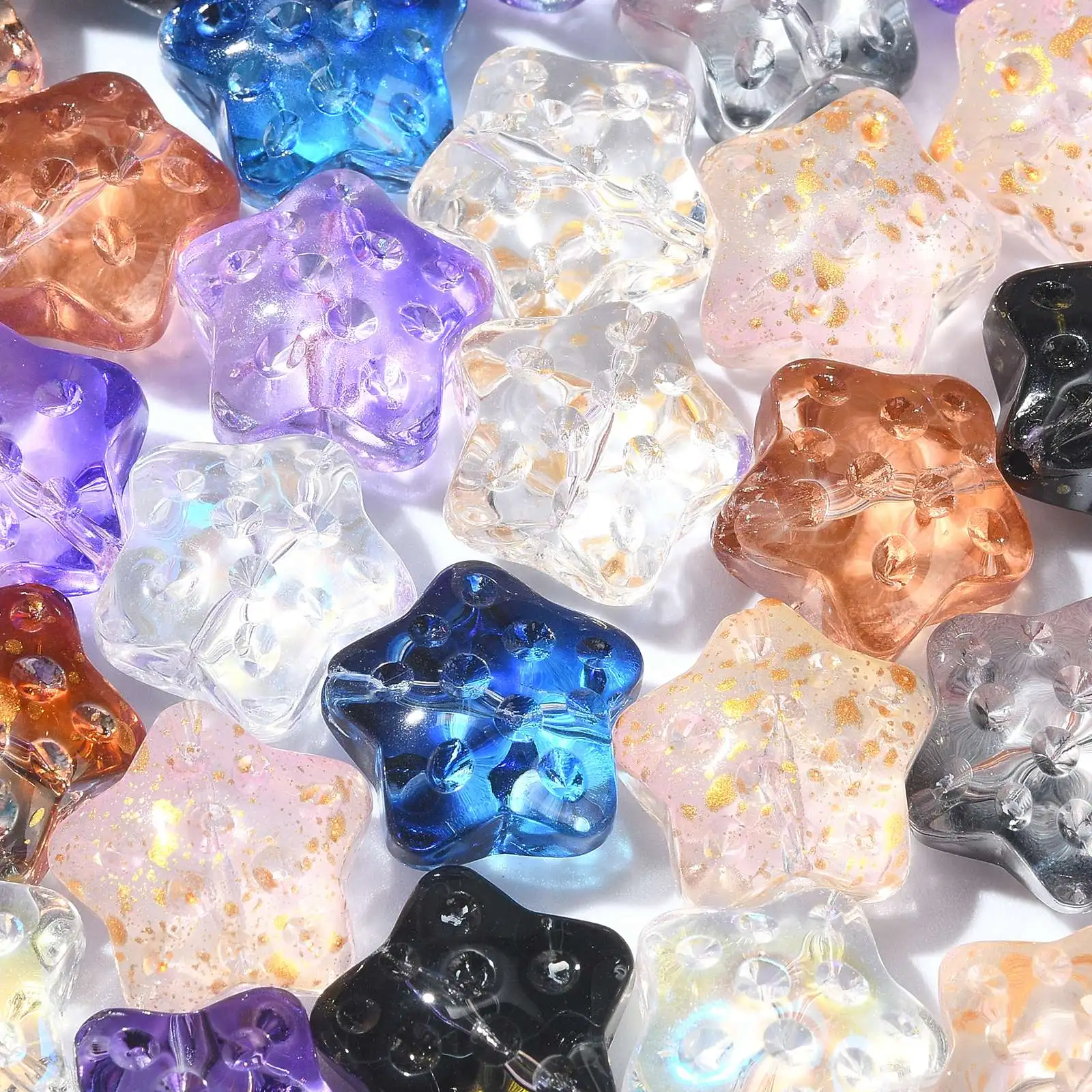 PandaHall 100Pcs Random Color 14mm Meteorite Star Beads Colorful Star Spacer Loose Beads for DIY Bracelet Necklace Jewelry Makin