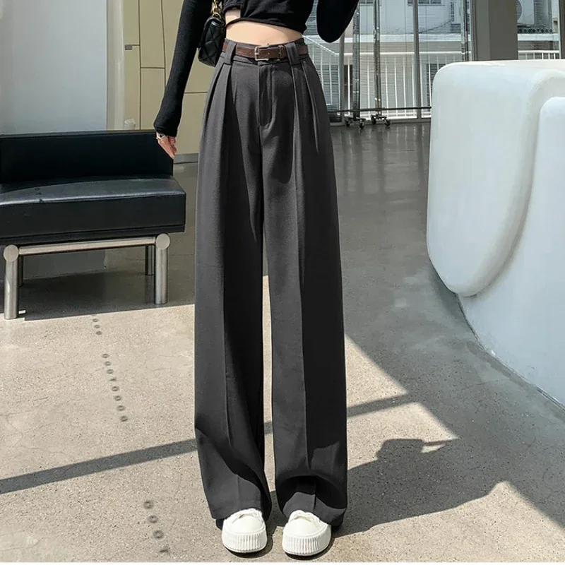 

Suit Wide Leg Pants with Belt Women Autumn Korean Fashion High-waisted Slim Fit Straight Trouser Office Ladies Baggy Streetwear