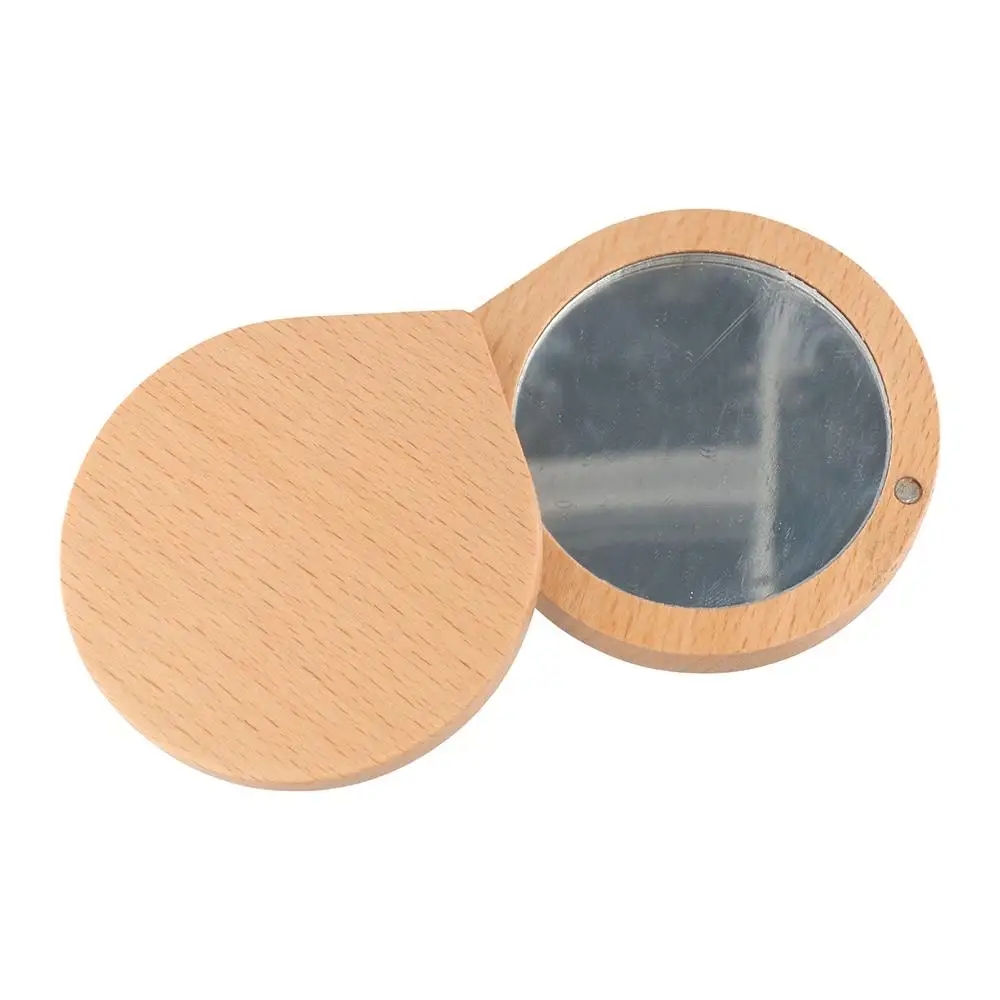 Mini Black Walnut Wood Makeup Mirror Foldable Rotatable Rotating Cosmetic Mirror Handheld Round Compact Pocket Mirror