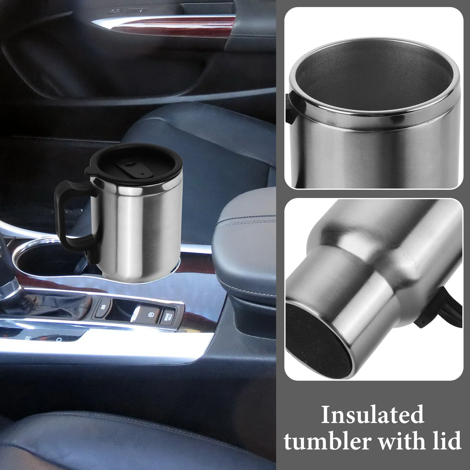 12V 차량용 전기 가열 컵 1.0L 휴대용 보온 머그컵 (뜨거운 음료용) 여행용 물 주전자 보온병 자가 발열 커피