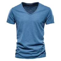 Nouveau 100% coton hommes T-shirt hauts col en V mince à manches courtes t-shirts de haute qualité hommes mode Fitness T-shirt chaud pour hommes taille S-5XL 4