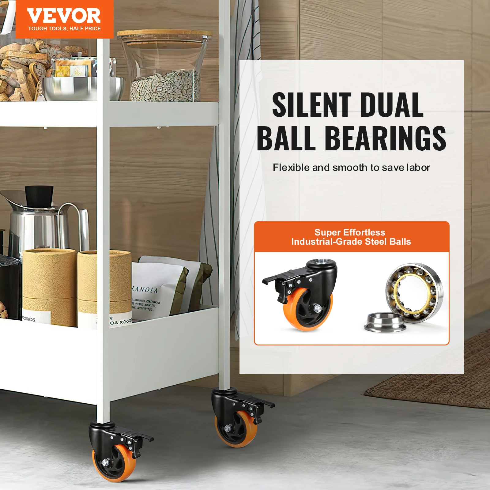 VEVOR 2/3/4 inch Caster Wheels Set of 4 Threaded Stem Industrial Swivel Casters with Dual Locking A/B Brake for Cart Furniture office chair caster