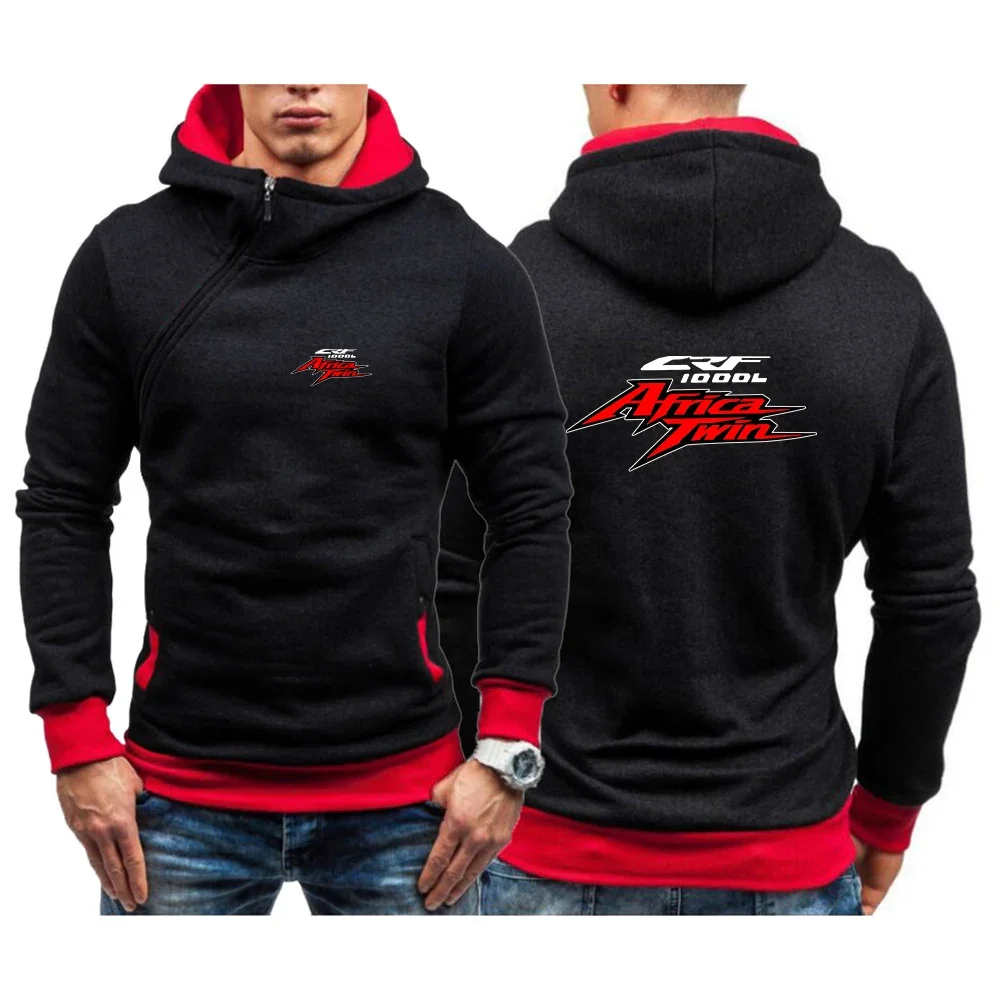 

2024 Africa Twin Crf 1000L Logo Print Popular Spring Autumn Men's Oblique Diagonal Zipper Design Casual Patchwork Cotton Hoodies