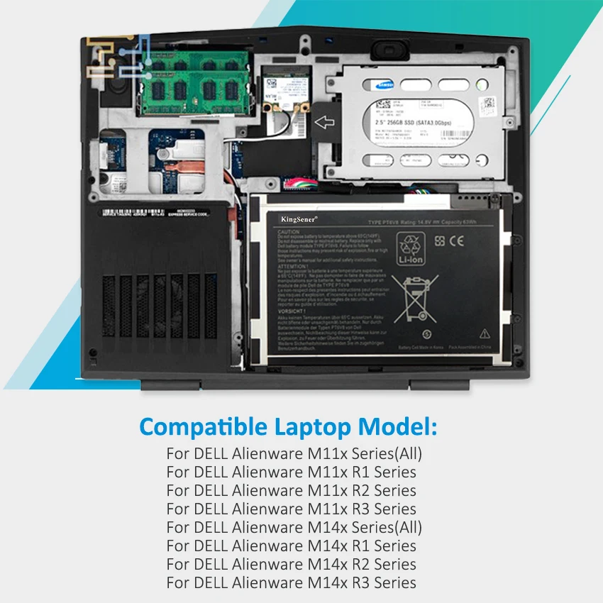 Alienware M11x M14x R1 R2 R3 P18G T7YJR 8P6X6 08P6X6 14.8V 63WH
