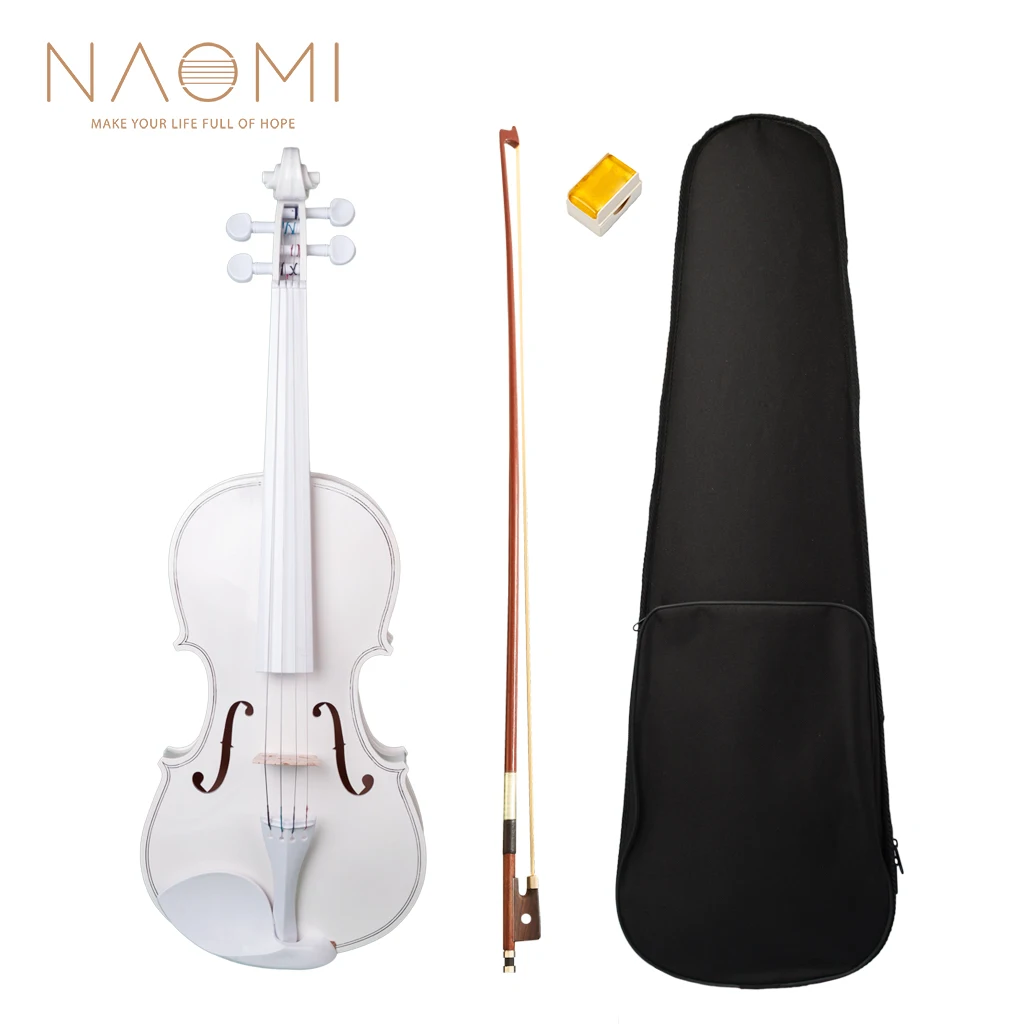 Naomi Student Violin 4/4 Full Size Violin Fiddle White SET Kids Beginners Use 4/4 Student W/Case Bow Rosin