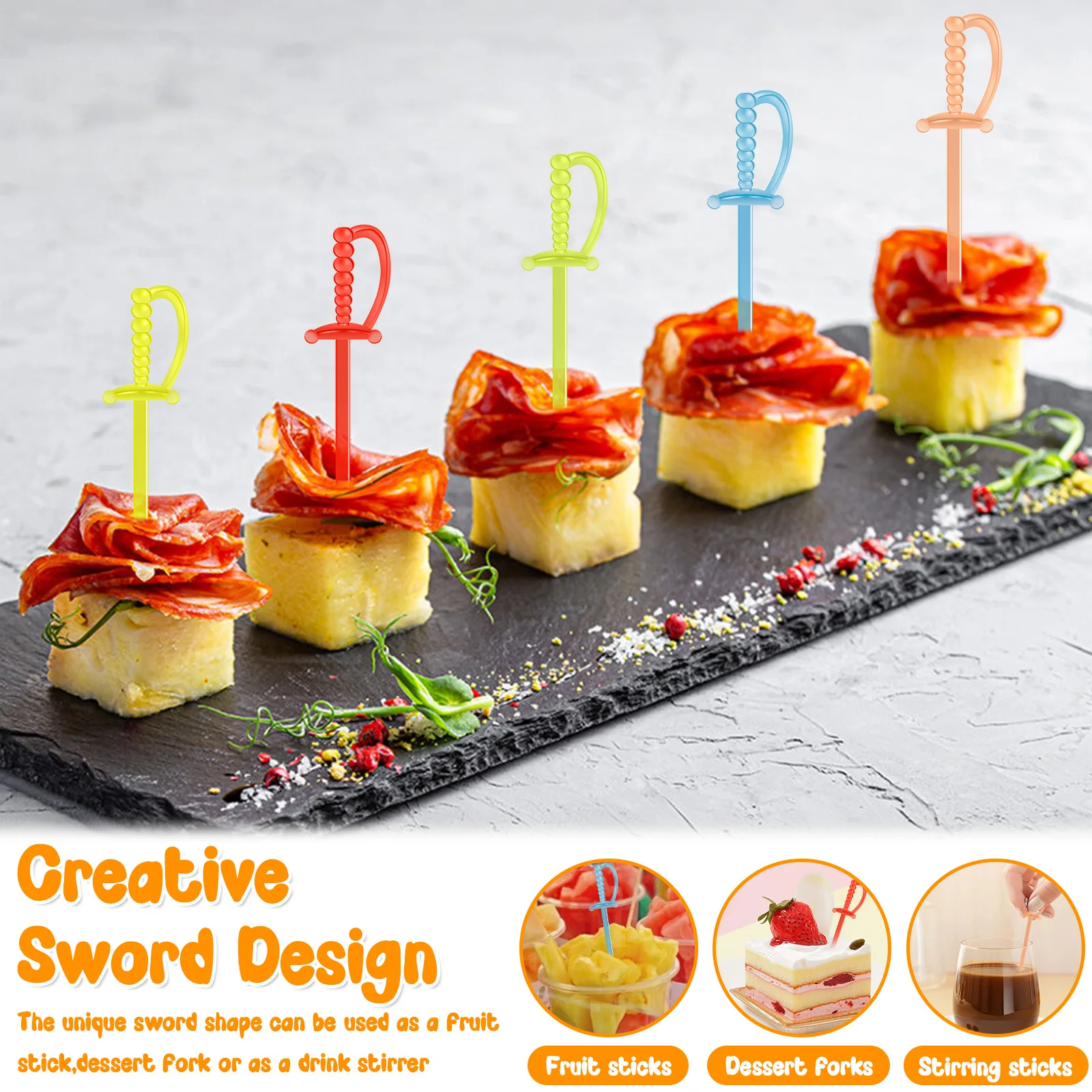 1200Pcs Toothpicks Picks Fruit Fork Home Party Restaurant Plastic Sword Shaped Cocktail Picks Fruit Fork Cocktail Sticks