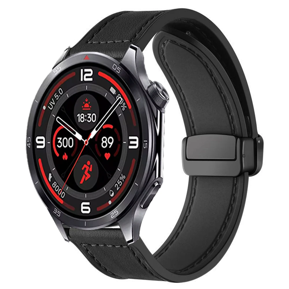 Premium Silicone and Leather Magnetic Buckle Replacement Wristband, 20mm/22mm