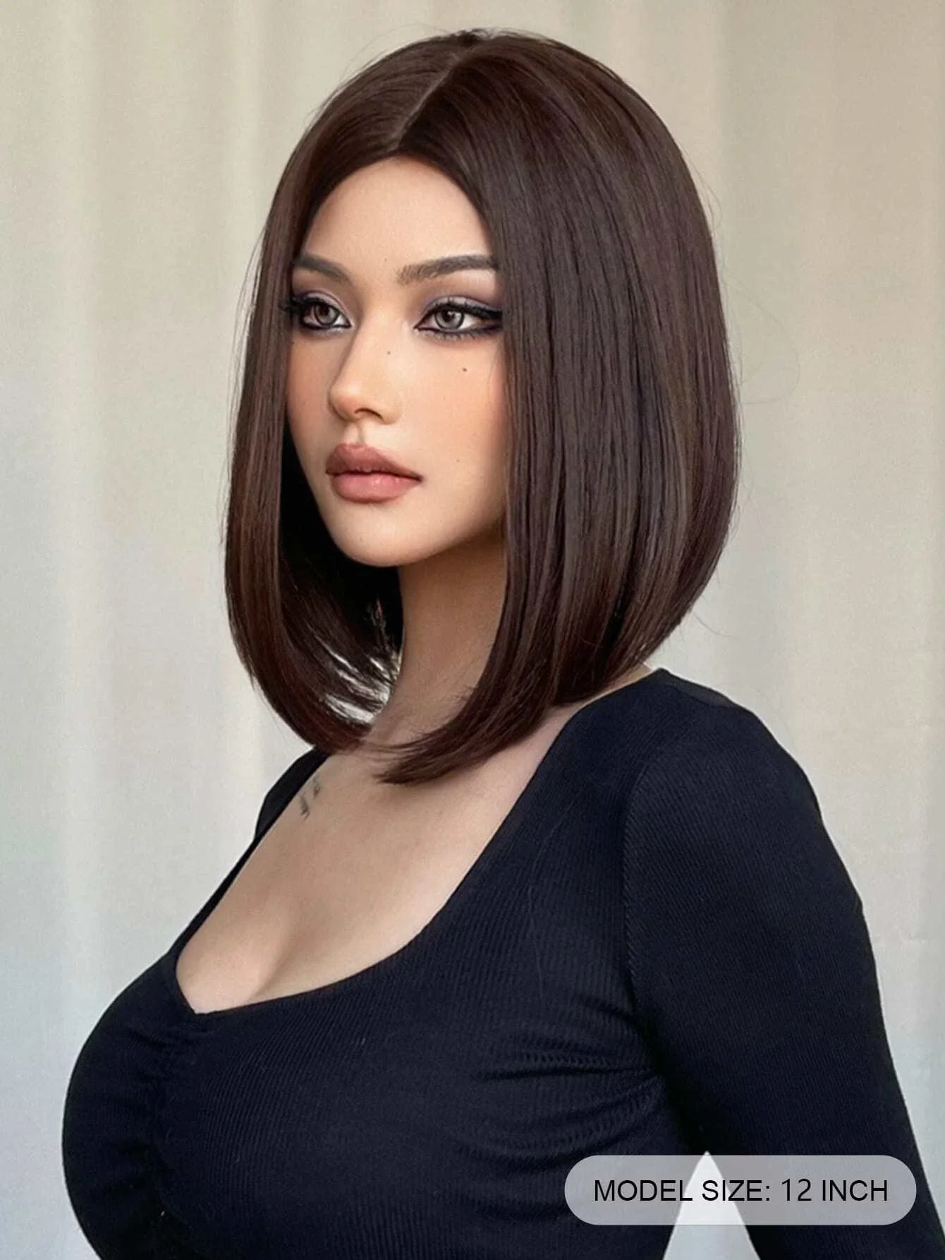 ♥️TIA 14.5” Brown 2 tone Middle part BOB WIG *NWT* Allbell Brown Bob Wig with Blonde Highlights - Short  main image 4