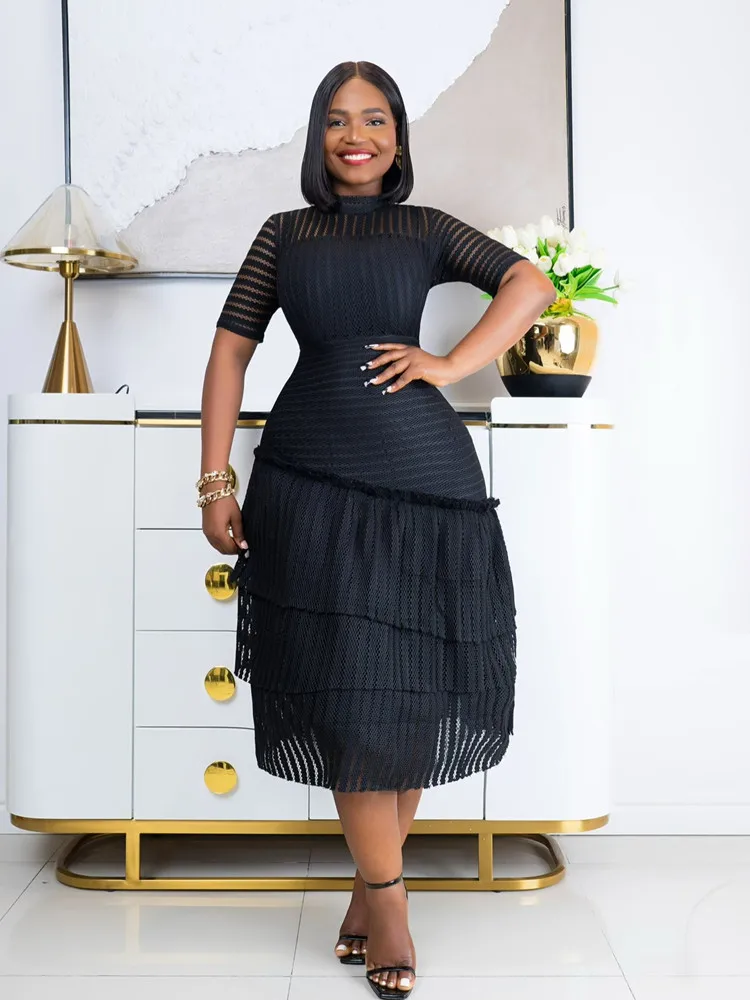 

SKMY Dresses For Women 2024 New Summer Clothes Solid Color Short Sleeve Round Neck Sexy Party Black Dress Night Club Outfits