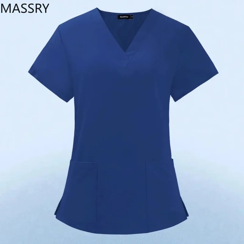 

실험 상의 Women's Nursing Work Scrub Short-sleeve V-neck Uniform Clinic Nurse Uniform Protective Clothing Care Worker Lab Tops