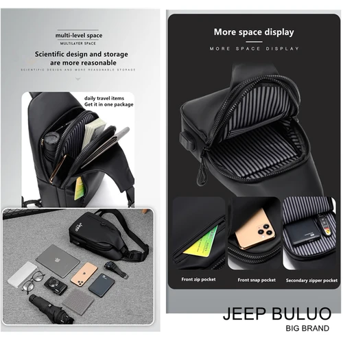 JEEP-BULUO 신제품 남성 방수 어깨 크로스 바디 가방, 캐주얼 슬링 여행 여행 가방 나일론 크로스 바디백 4