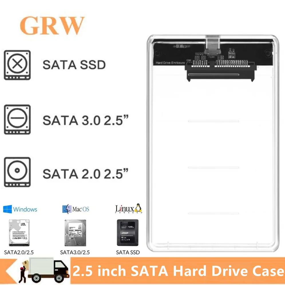 USB Type C 2.5 Inch SATA SSD External Hard Drive Case USB to Micro B/Type-C Transparent Hard Disk Case Tool-Free Support 5Gbps