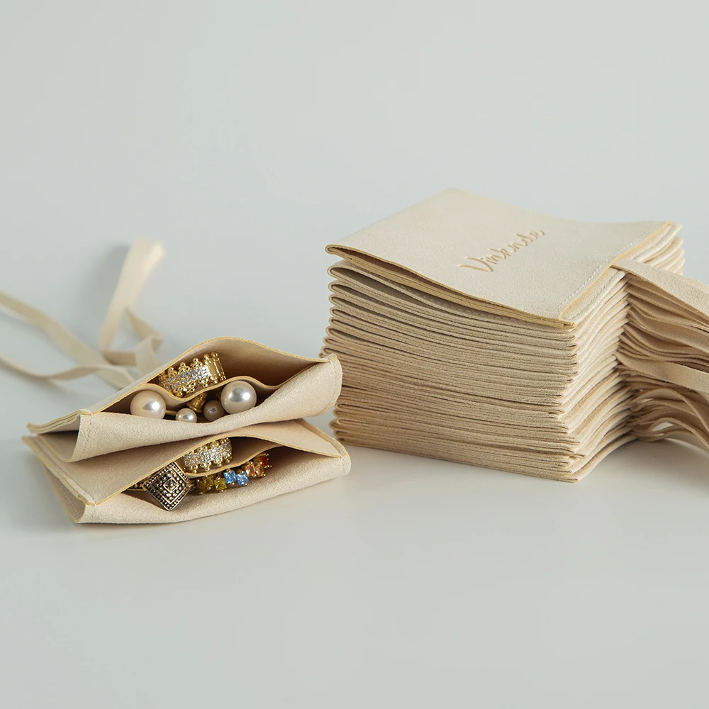 50Pcs Custom Logo Microfiber Jewelry Bag Inside With Compartment Personalized Suede Velvet Wedding Favors Ring Earring Pouch