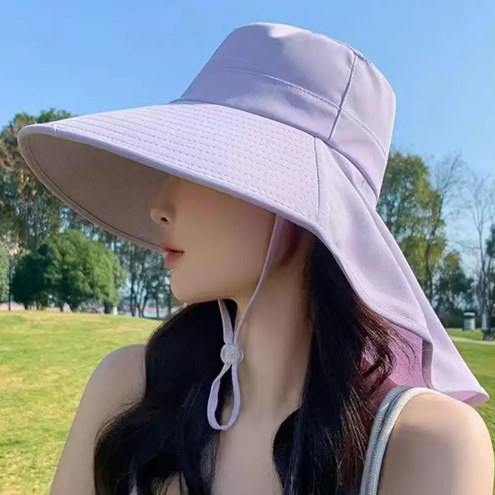 Wide Brim Sun Hat Women Anti-UV Protection Hiking Fisherman Cap Fold Summer Solid Beach Hat Neck Protection Sun Visors 2