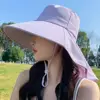 Wide Brim Sun Hat Women Anti-UV Protection Hiking Fisherman Cap Fold Summer Solid Beach Hat Neck Protection Sun Visors 2