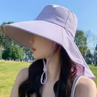 Wide Brim Sun Hat Women Anti-UV Protection Hiking Fisherman Cap Fold Summer Solid Beach Hat Neck Protection Sun Visors 2