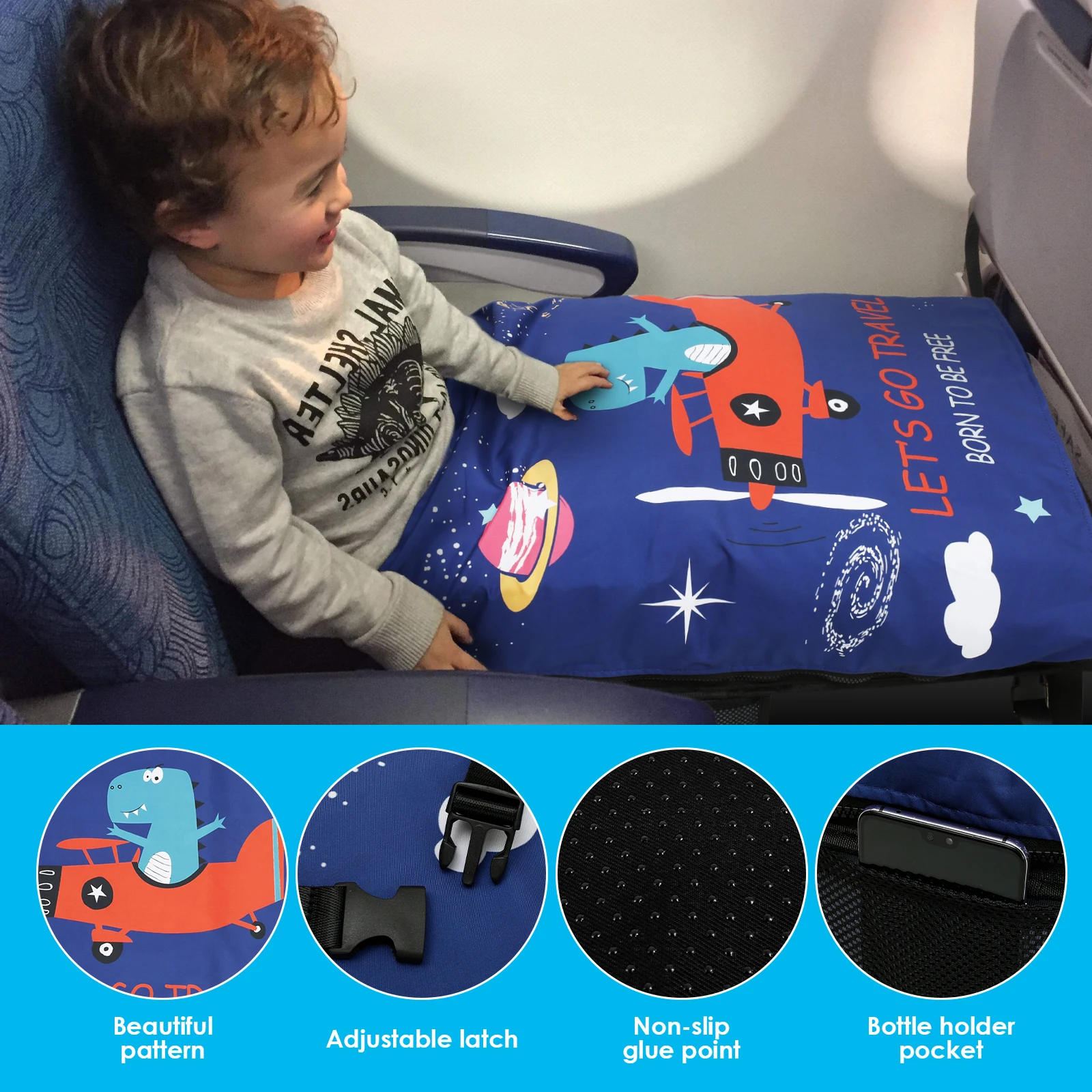 Airplane Seat Extender Toddler Travel Airplane Bed with Quilt Portable Children Pedals Beds Breathable Aircraft Hammock Seat Extender Extra Leg Room