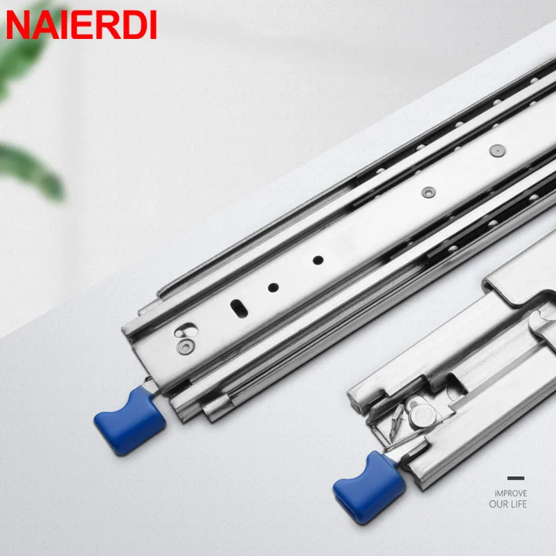 Naierdi-slides Pesados Gaveta com Trava Trilho Industrial Vezes Extensão Completa 120kg Capacidade de Rolamento 53 mm de Largura
