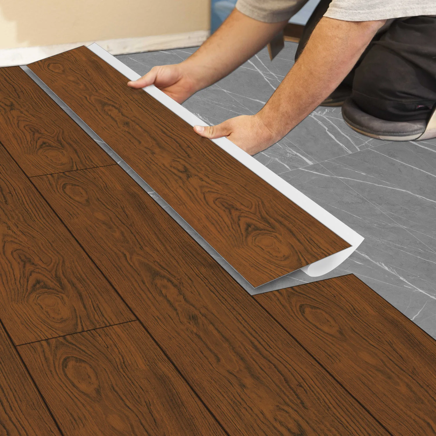 

PVC self-adhesive floor with wood-grain tiles for direct wear-resistant household moisture-proof self-adhesive floor