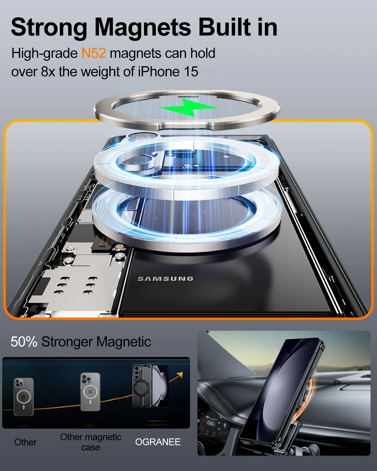 Eary Magnetic Case for Samsung Galaxy Z Fold 7 With 360°Rotating Ring Kickstand for Magsafe Wireless Charging Frameless Bumeper