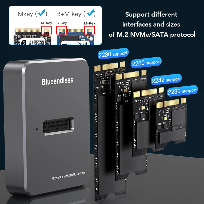 M2 NVME Docking Station Blueendless m2 nvme docking station M key usb m 2 USB C SSD case NVME and NGFF hdd SSD docking station Solid