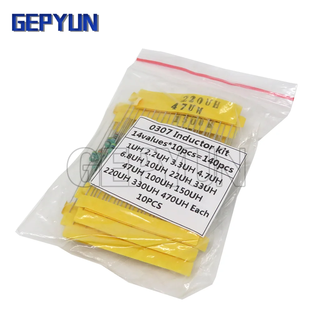 

140pcs Color Ring Inductor Assortment 0307 1UH 2.2UH 4.7UH 6.8UH 10UH 22UH 33UH 220UH 470UH 14valuesX10pcs 0307 Inductor Kit