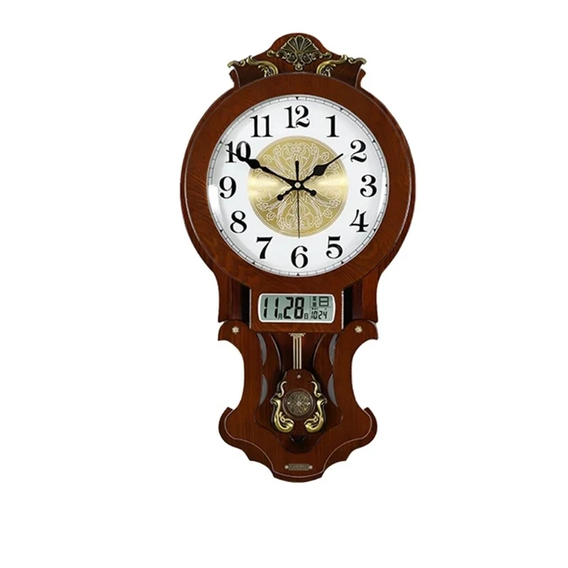 Antique Vintage Wooden Wall Clock Large Luxury Old Decorated Wall Clocks Pendulum Decorative Living Room Horloge Decor House
