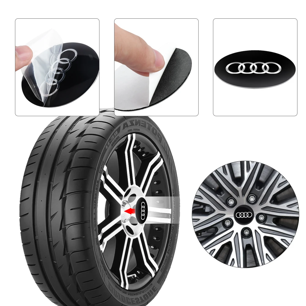 4개입 56/60/63/65/68mm 자동차 휠 스티커 센터 허브 캡 배지 커버 (아우디 A8 Q3 Q5 Q7 TT S라인 RS A4 B8 8P A3 A5 A6 C7 A1 A7 용)