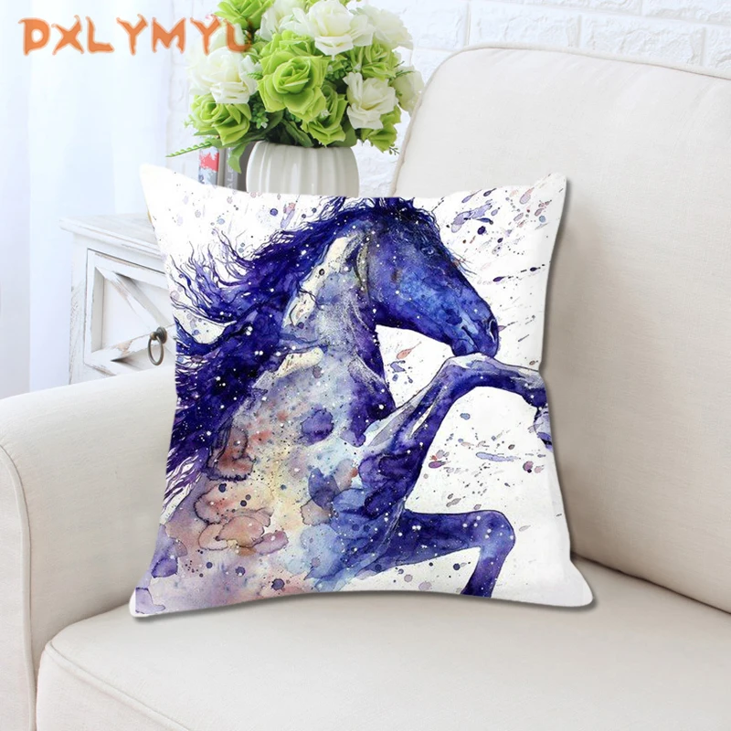 

Decorative Cushion Cover 45x45cm Colorful Animals Horse Painting Home Throw Pillow Case Seat Cushion Covers
