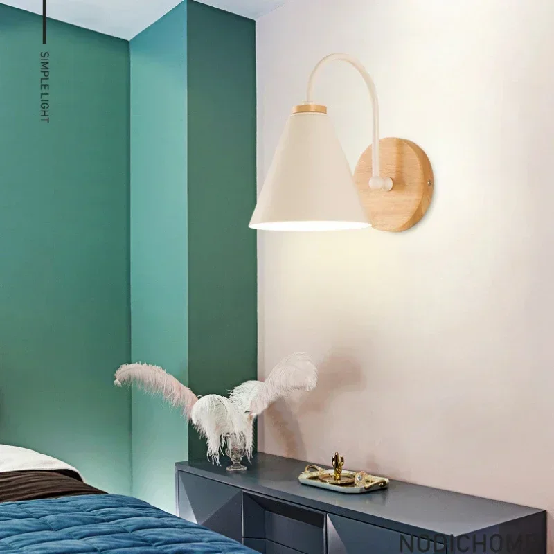 Nordic Wall Sconce Light Fixture for Bedroom Bedside Living Room Lighting Luminaire Lamp Indoor Wooden decor retro 5